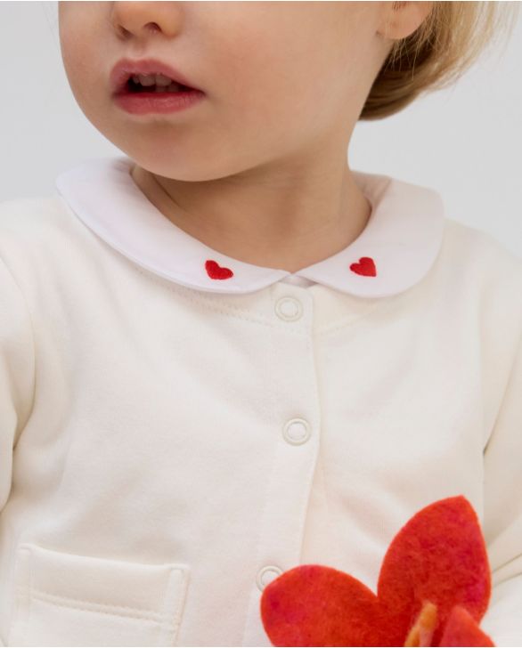 Body blanc col rond blanc broderie coeur