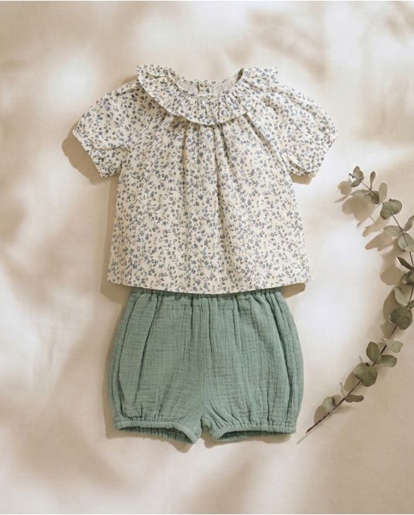 Blouse col volanté gaze de coton imprimé fleur