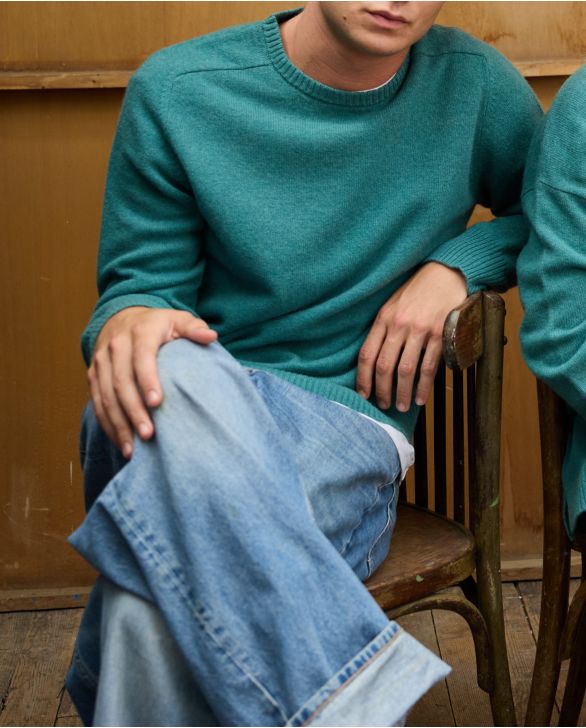 Pull col rond vert 100% lambswool