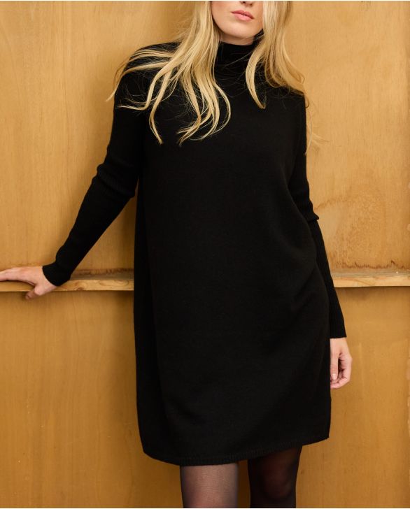 Robe col roulé noir 100% cachemire