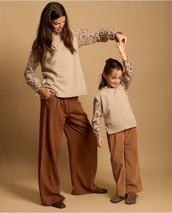 Pantalon large velours camel