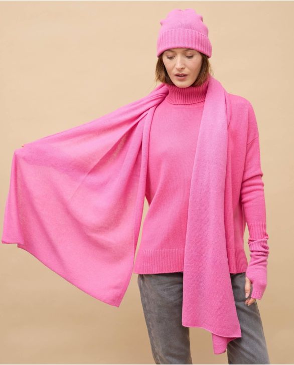 Echarpe longue rose 100% cachemire
