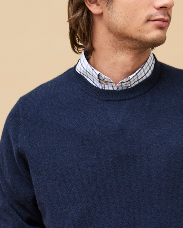 Pull col rond marine 100% cachemire