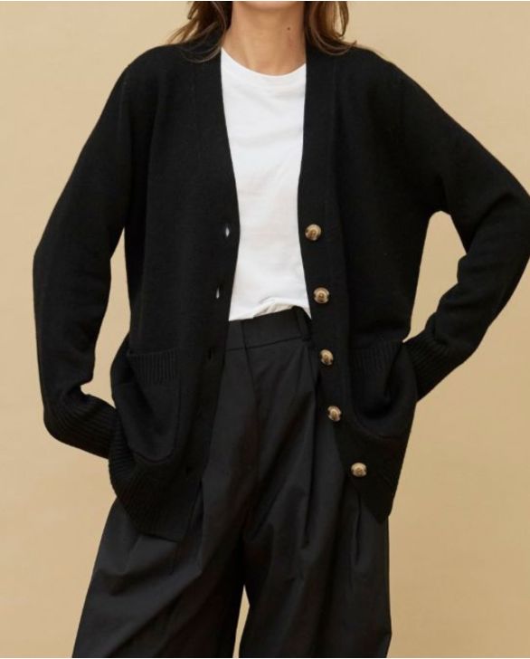 Cardigan V noir 100% cachemire 