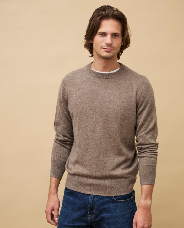 Pull col rond taupe 100% cachemire