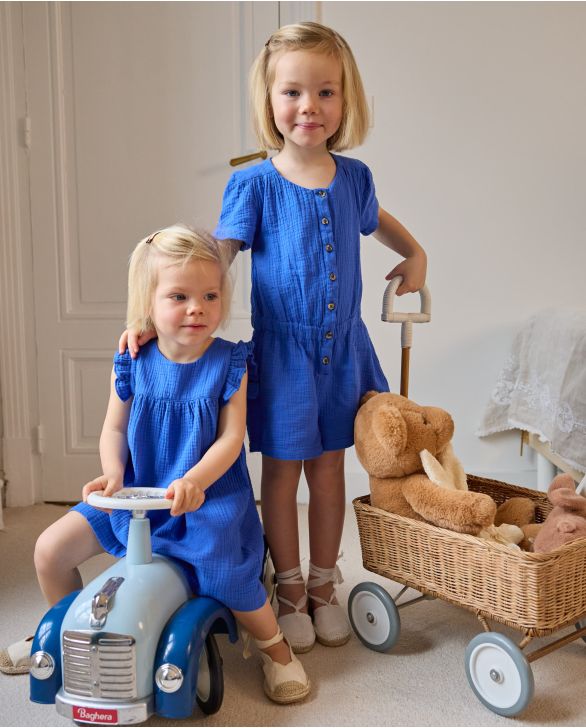 Combishort gaze de coton bleu