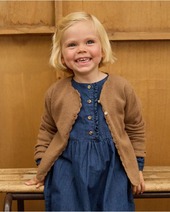 Cardigan finition crochet camel 100% lambswool