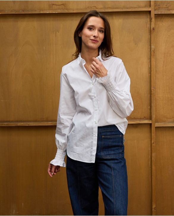 Blouse poignets smockés blanc 