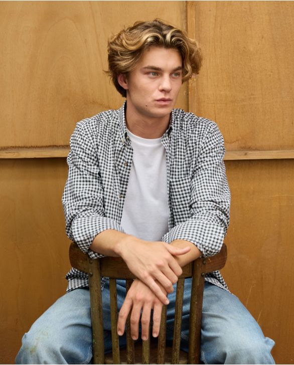 Chemise flanelle col boutonné vichy kaki