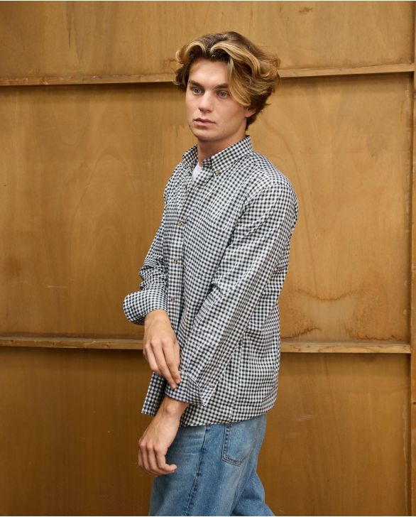 Chemise flanelle col boutonné vichy kaki