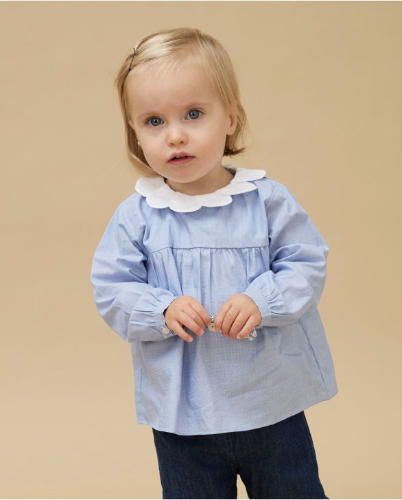 Chemisier col pétale ciel