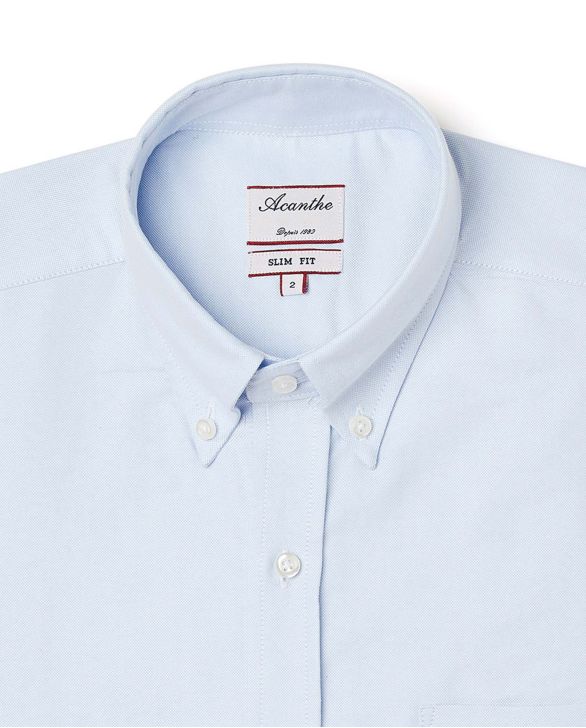 Chemise ajustée col boutonné oxford ciel