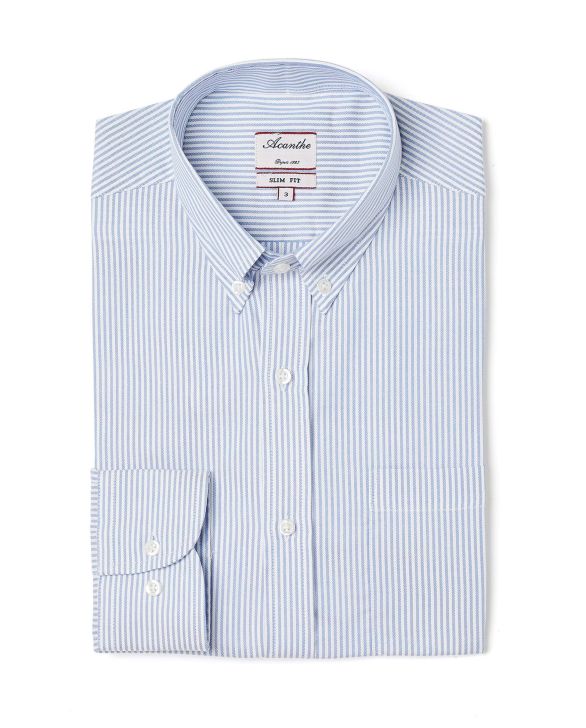 Chemise ajustée col boutonné oxford rayé ciel