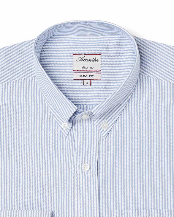 Chemise ajustée col boutonné oxford rayé ciel