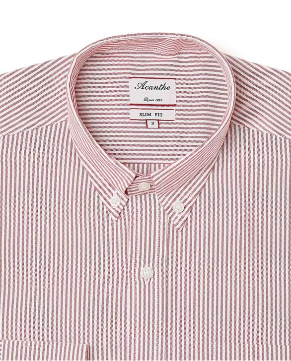 Chemise ajusté col boutonné oxford rayé rouge 
