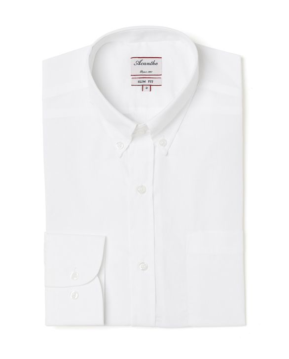 Chemise ajustée col boutonné popeline blanche
