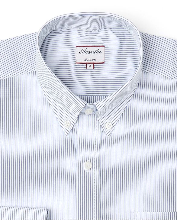 Chemise regular col boutonné fines rayures bleu