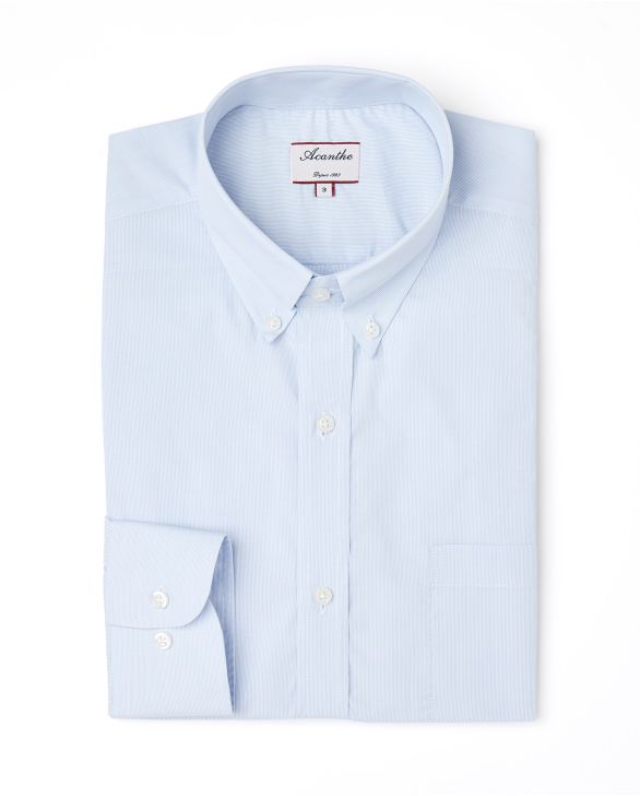 Chemise regular col boutonné fines rayures ciel