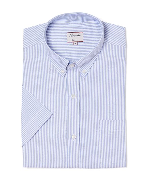 Chemise regular col boutonné oxford rayé ciel manche courte