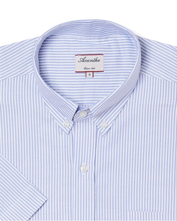 Chemise regular col boutonné oxford rayé ciel manche courte