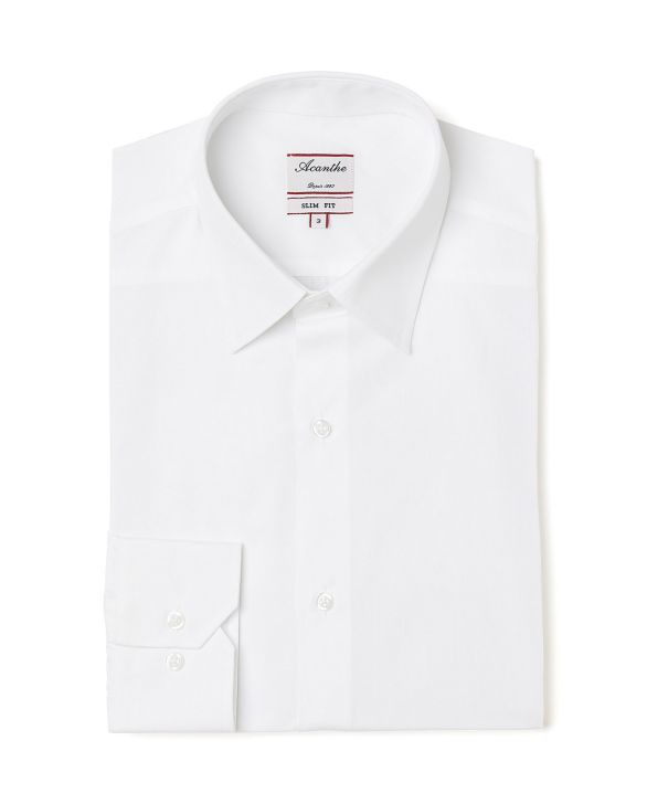 Chemise ajustée col italien popeline blanche