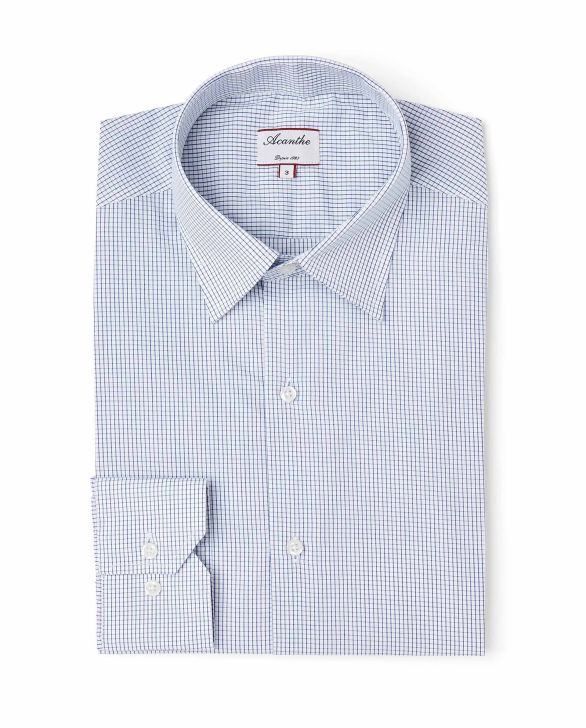 Chemise regular col italien carreaux bleu