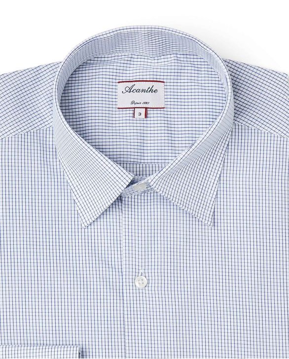 Chemise regular col italien carreaux bleu