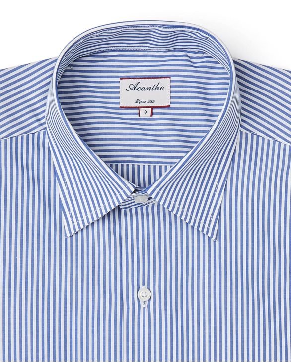 Chemise regular col italien rayures bleu