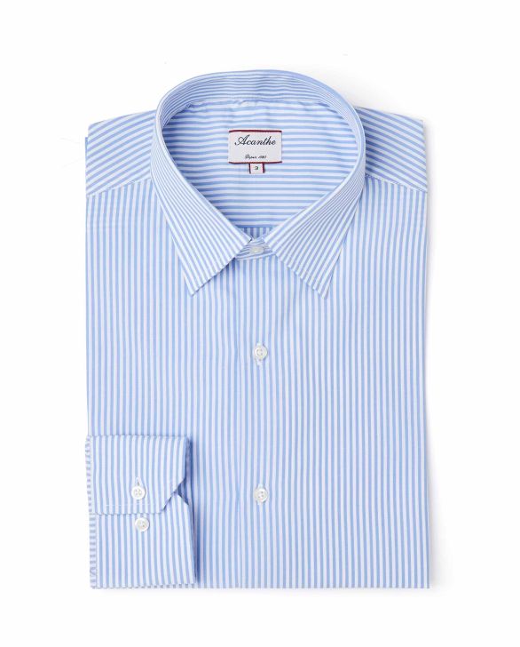 Chemise regular col italien rayures bleu