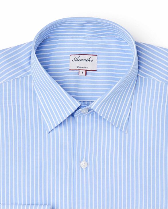 Chemise regular col italien rayures bleu
