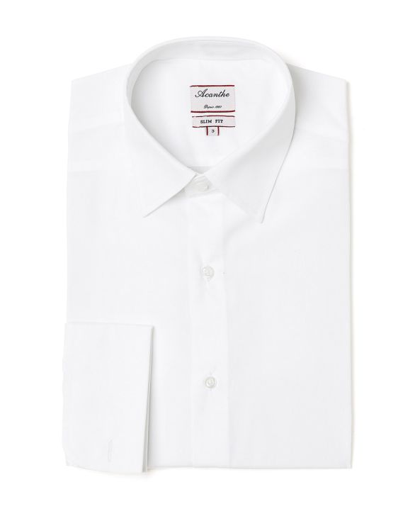 Chemise ajustée col italien poignet mousquetaire popeline blanche