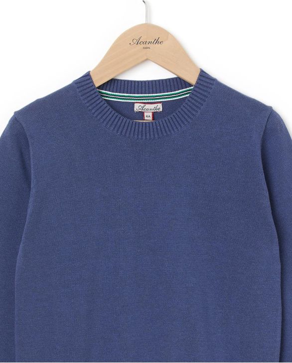 Pull col rond coton marine 12a-14a