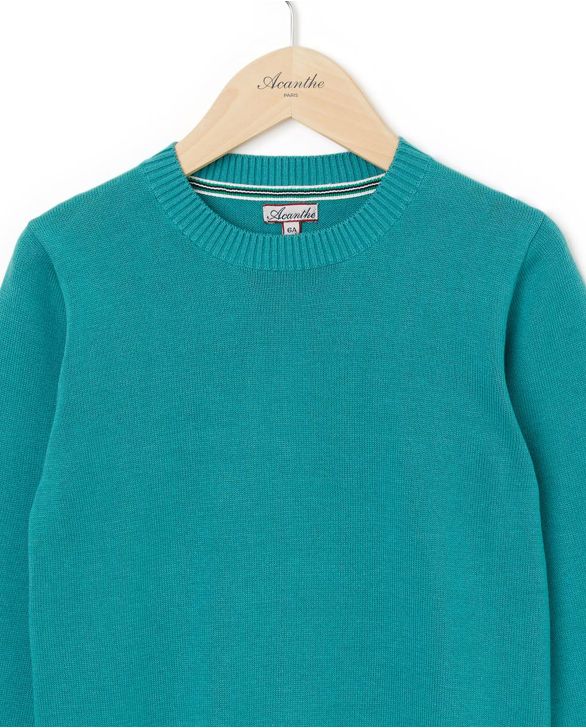Pull col rond coton vert 12a-14a