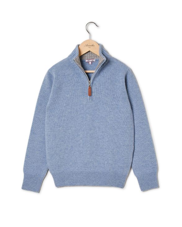Pull col zippé denim clair 100% lambswool 12a-14a