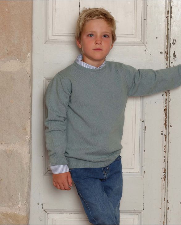 Pull col rond vert d'eau 100% lambswool 12a-14a