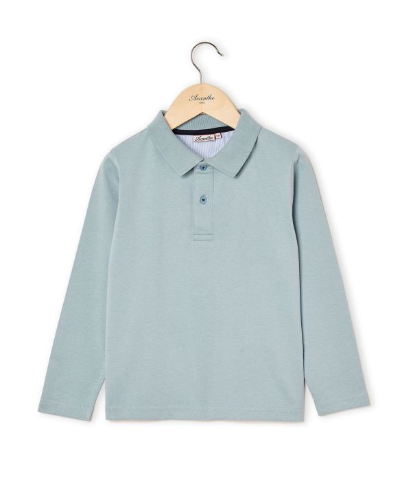 Polo jersey manches longues vert d'eau 12a-14a