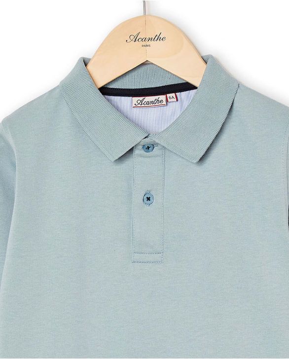 Polo jersey manches longues vert d'eau 12a-14a