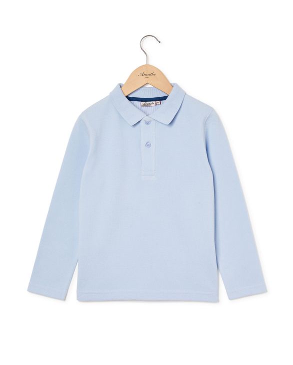 Polo piqué manches longues ciel 12a-14a