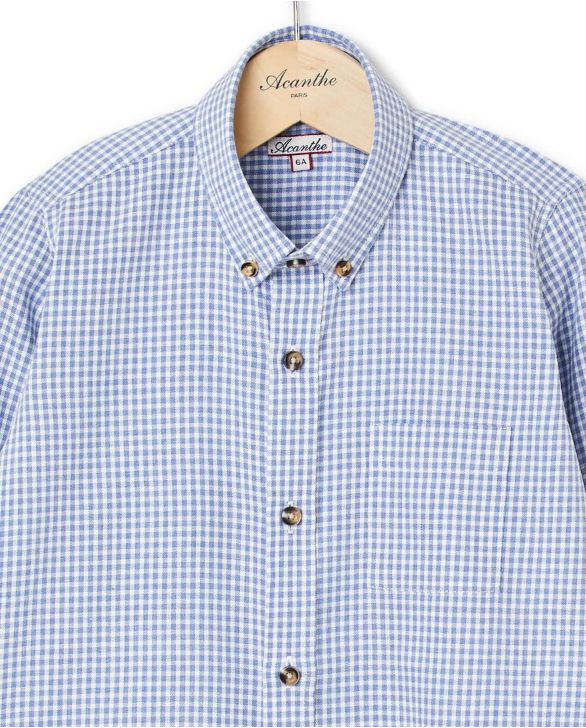 Chemise flanelle manches longues carreau bleu 12a-14a