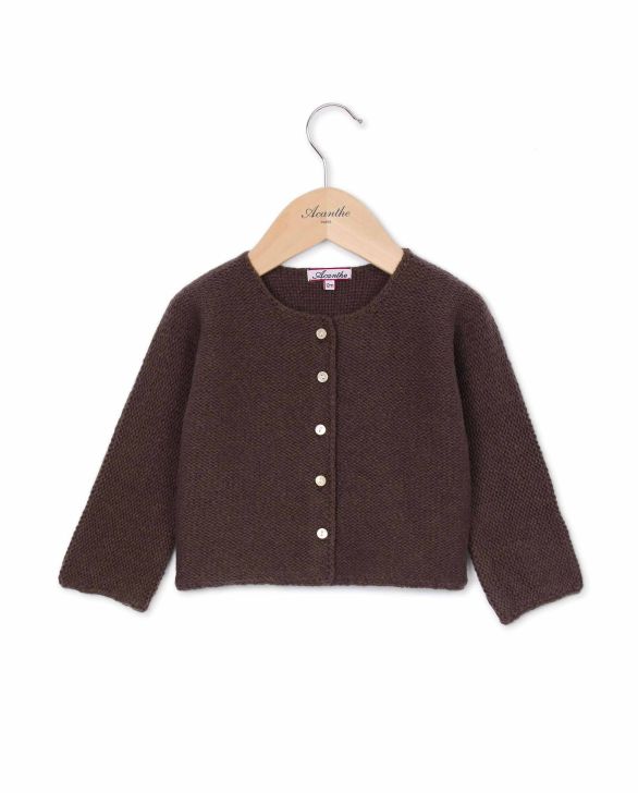 Cardigan point mousse marron 100% lambswool