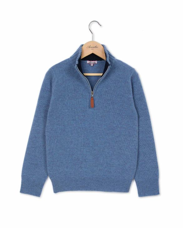 Pull col zippé bleu 100% lambswool