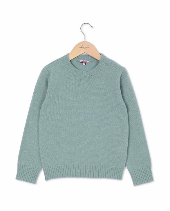 Pull col rond vert d'eau 100% lambswool