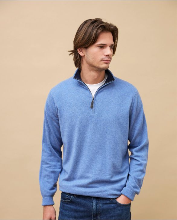 Pull Eden Park à col zippé Coton Bleu Ciel PPKNIPUE0022-BLM3 - homme