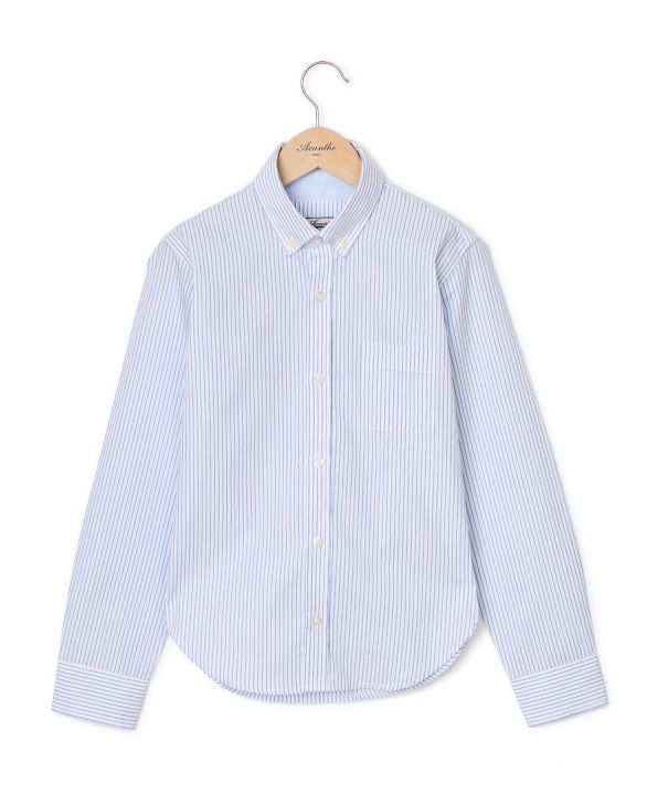 Chemise manches longues fine rayure bleue