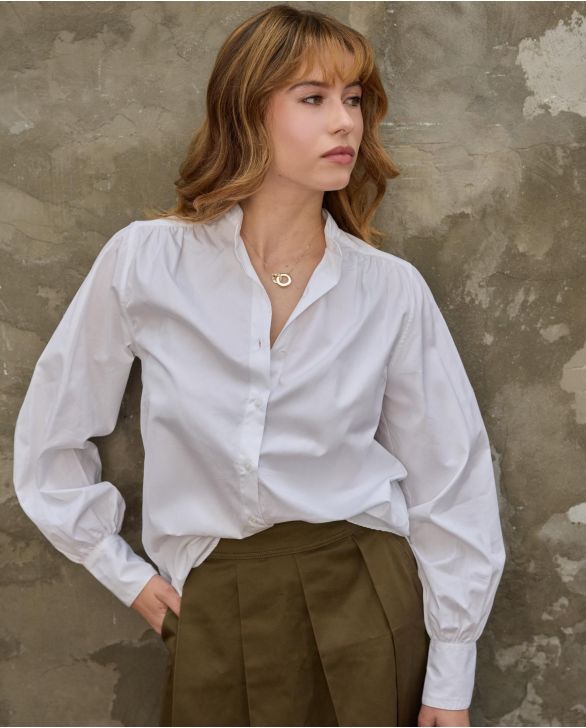 Blouse col mao manches bouffantes blanc