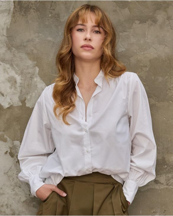 Blouse col mao manches bouffantes blanc