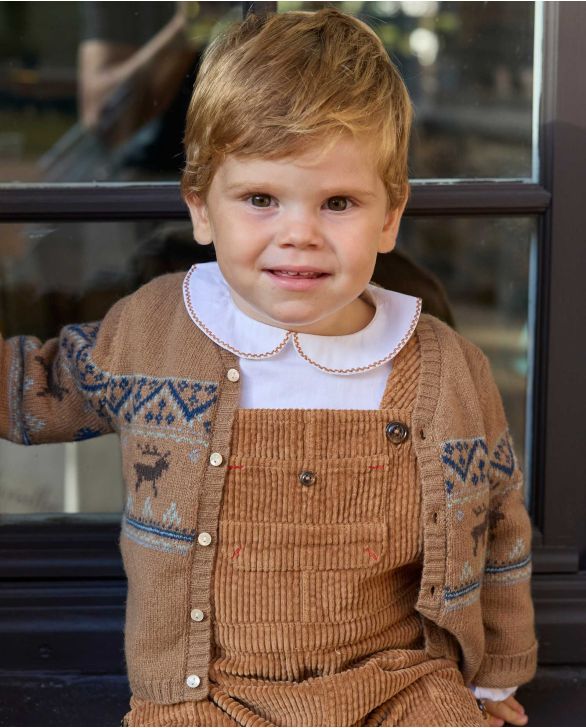 Chemisier col rond blanc liseré camel