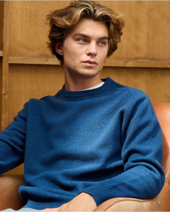Pull col rond marine clair 100% lambswool