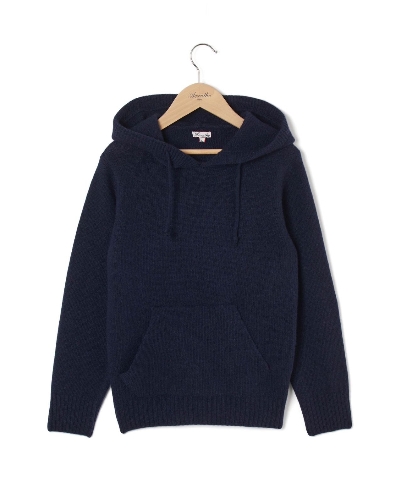 Pull à capuche marine mérinos-cachemire 