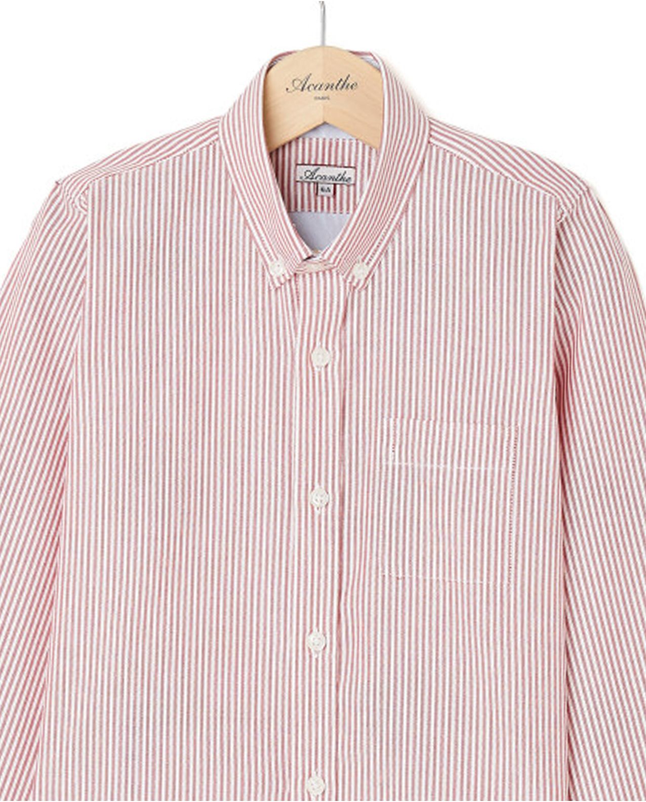 Chemise manches longues oxford rayé rouge